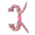 For Apple Watch Series 7 45mm Paracord Fishtail Braided Silicone Bead Watch Band(Pink Grey)
