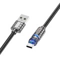 hoco U122 1.2m 3A USB to Type-C Lantern Transparent Discovery Edition Charging Data Cable(Black)