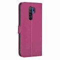 For Xiaomi Redmi 9 Four-leaf Embossed Leather Phone Case(Rose Red)
