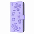 For Xiaomi Redmi 10C Four-leaf Embossed Leather Phone Case(Purple)