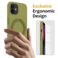 For iPhone 12 MagSafe Magnetic Liquid Silicone Phone Case with Ring Holder(Willow Green)