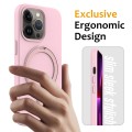 For iPhone 13 Pro Max MagSafe Magnetic Liquid Silicone Phone Case with Ring Holder(Grey Pink)