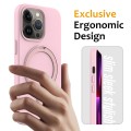 For iPhone 13 Pro MagSafe Magnetic Liquid Silicone Phone Case with Ring Holder(Grey Pink)