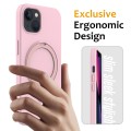 For iPhone 13 MagSafe Magnetic Liquid Silicone Phone Case with Ring Holder(Grey Pink)