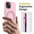 For iPhone 14 Plus MagSafe Magnetic Liquid Silicone Phone Case with Ring Holder(Grey Pink)