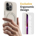 For iPhone 15 Pro Max MagSafe Magnetic Liquid Silicone Phone Case with Ring Holder(Antique White)