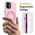For iPhone 11 MagSafe Magnetic Liquid Silicone Phone Case with Ring Holder(Grey Pink)