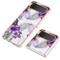 For Samsung Galaxy Z Flip3 5G Electroplating IMD TPU Phone Case(Purple Flower)