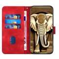 For iPhone 15 Pro Max YX0060 Elephant Head Embossed Phone Leather Case with Lanyard(Red)