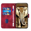 For iPhone 15 Pro YX0060 Elephant Head Embossed Phone Leather Case with Lanyard(Rose Red)