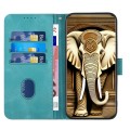 For iPhone 14 Plus YX0060 Elephant Head Embossed Phone Leather Case with Lanyard(Light Blue)