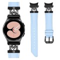 For Samsung Galaxy Watch6 / 6 Classic M Letter D-shaped Twill Leather Watch Band(Black Blue)