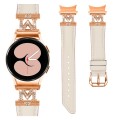 For Samsung Galaxy Watch6 / 6 Classic M Letter D-shaped Twill Leather Watch Band(Rose Gold Apricot)