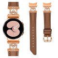 For Samsung Galaxy Watch6 / 6 Classic M Letter D-shaped Twill Leather Watch Band(Rose Gold Brown)