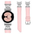 For Samsung Galaxy Watch6 / 6 Classic M Letter D-shaped Twill Leather Watch Band(Silver Pink)
