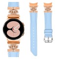 For Samsung Galaxy Watch6 / 6 Classic Crown D-shaped Twill Leather Watch Band(Rose Gold Blue)