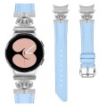 For Samsung Galaxy Watch6 / 6 Classic Crown D-shaped Twill Leather Watch Band(Silver Blue)