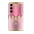 For Samsung Galaxy S24 5G Crystal 3D Shockproof Protective Leather Phone Case(Pink Bottom Butterfly)