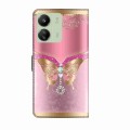 For Xiaomi Redmi 13C Crystal 3D Shockproof Protective Leather Phone Case(Pink Bottom Butterfly)