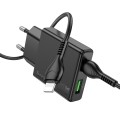 Hoco N38 Delgado PD20W + QC3.0 Dual Port Charger Set with Type-C to 8 Pin Cable, EU Plug(Black)