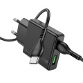 Hoco N38 Delgado PD20W + QC3.0 Dual Port Charger Set with Type-C to Type-C Cable, EU Plug(Black)