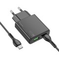 Hoco N38 Delgado PD20W + QC3.0 Dual Port Charger Set with Type-C to Type-C Cable, EU Plug(Black)