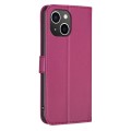 For iPhone 15 Plus Four-leaf Embossed Leather Phone Case(Rose Red)