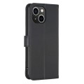 For iPhone 15 Plus Four-leaf Embossed Leather Phone Case(Black)