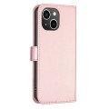For iPhone 15 Four-leaf Embossed Leather Phone Case(Pink)