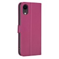 For iPhone XR Four-leaf Embossed Leather Phone Case(Rose Red)