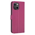 For iPhone 14 Plus Four-leaf Embossed Leather Phone Case(Rose Red)