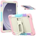 For Samsung Galaxy Tab A9+ Silicone Hydric PC Tablet Case with Shoulder Strap & Holder(Colorful Pink