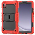 For Samsung Galaxy Tab A9 Silicone Hydric PC Tablet Case with Shoulder Strap & Holder(Red)