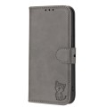 For Google Pixel 8 Pro Embossed Happy Cat Pattern Flip Leather Phone Case(Grey)