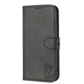 For Google Pixel 8 Pro Embossed Happy Cat Pattern Flip Leather Phone Case(Black)