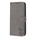 For Google Pixel 9 Pro Embossed Happy Cat Pattern Flip Leather Phone Case(Grey)