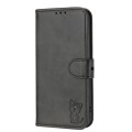 For Google Pixel 9 Pro Embossed Happy Cat Pattern Flip Leather Phone Case(Black)