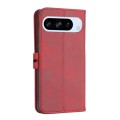 For Google Pixel 9 Embossed Happy Cat Pattern Flip Leather Phone Case(Red)