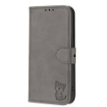 For Google Pixel 9 Embossed Happy Cat Pattern Flip Leather Phone Case(Grey)