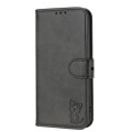 For Google Pixel 9 Embossed Happy Cat Pattern Flip Leather Phone Case(Black)
