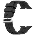 For Apple Watch SE 2023 44mm H Texture Silicone Ladder Buckle Watch Band(Black)