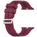 For Apple Watch SE 2023 44mm H Texture Silicone Ladder Buckle Watch Band(Wine Red)