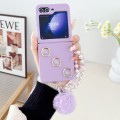 For Samsung Galaxy Z Flip5 Square Glitter Skin Feel Liquid Silicone TPU Phone Case with Plush Lanyar