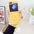 For Samsung Galaxy Z Flip5 Square Glitter Skin Feel Liquid Silicone TPU Phone Case with Plush Lanyar