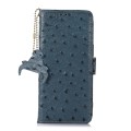 For Honor 100 5G Ostrich Pattern Genuine Leather RFID Phone Case(Blue)