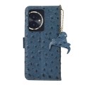 For Honor 100 5G Ostrich Pattern Genuine Leather RFID Phone Case(Blue)