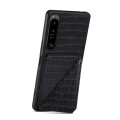 For Sony Xperia 1 IV Denior Imitation Crocodile Leather Back Phone Case with Holder(Black)