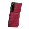 For Sony Xperia 1 IV Denior Imitation Crocodile Leather Back Phone Case with Holder(Rose Red)