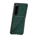 For Sony Xperia 1 V Denior Imitation Crocodile Leather Back Phone Case with Holder(Green)