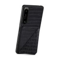 For Sony Xperia 10 V Denior Imitation Crocodile Leather Back Phone Case with Holder(Black)